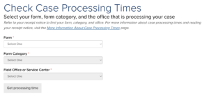 View of the USCIS Check Case Processing Times Module