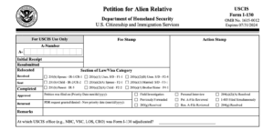 Top Part of Form I-130 Petition for Alien Relative